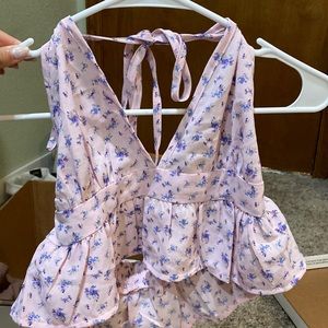 NEVER WORN FLOWY HALTER CROP TOP